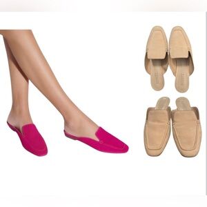 Schutz baby pink suede flat mules